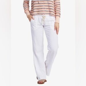 Nwt Roxy Women’s Oceanside Flare Wide Leg Sea Salt Linen Blend Pants XL